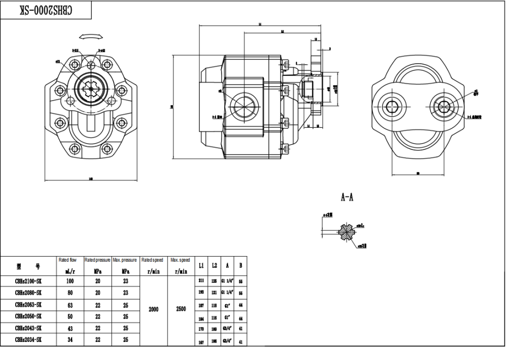 CBHST1-UNI-63 63 cc/rev 油圧ギア・ポンプ drawing image