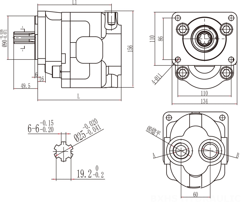 CBHS-F550 50 cc/rev 油圧ギア・ポンプ drawing image