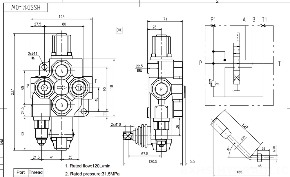 SD14 手動 1スプール モノブロック方向弁 drawing image