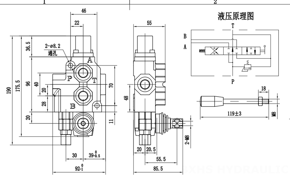 SD4 手動 1スプール モノブロック方向弁 drawing image