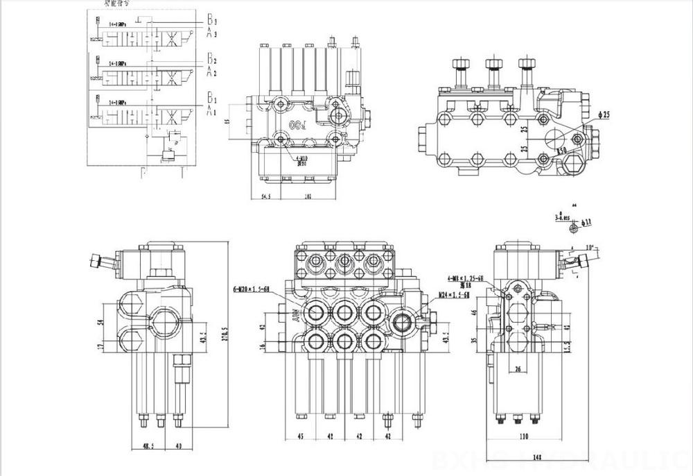 MP80 手動 3スプール 油圧分配器 drawing image