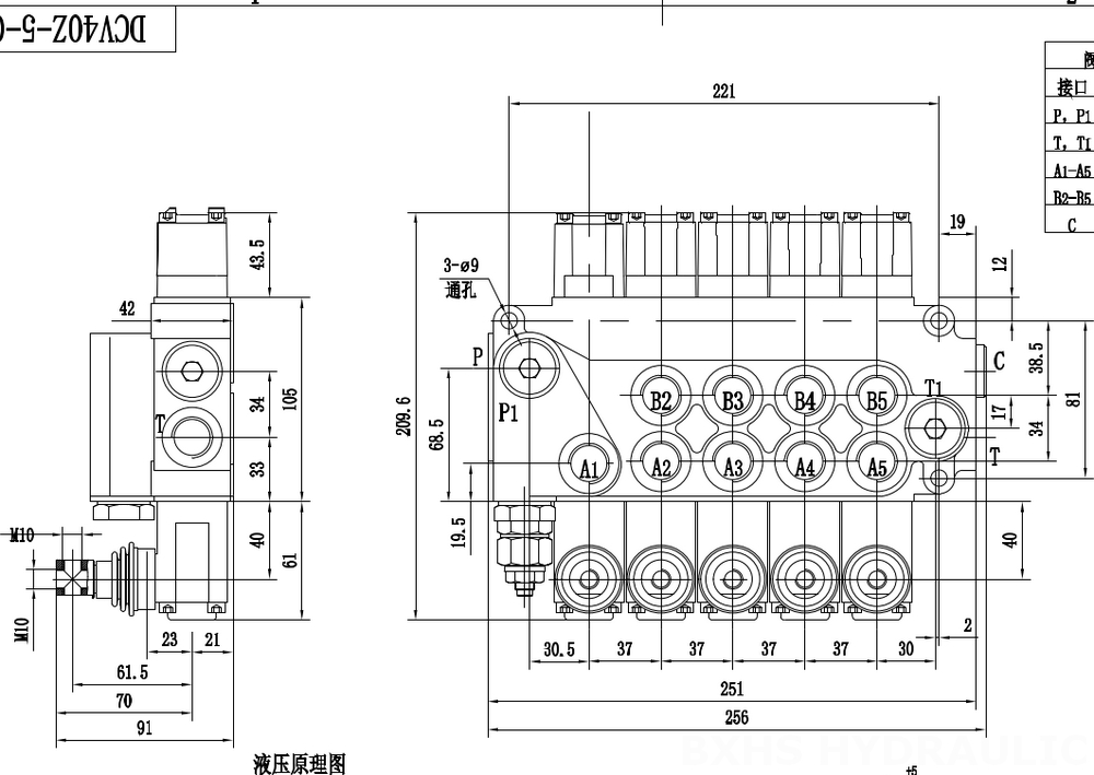 DCV40Z 手動 5スプール モノブロック方向弁 drawing image