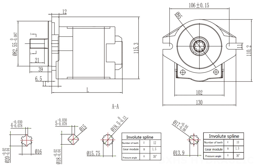 CBHS-F532 32 cc/rev 油圧ギア・ポンプ drawing image