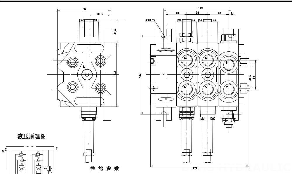 DCV60 ケーブル 3スプール セクショナル方向弁 drawing image