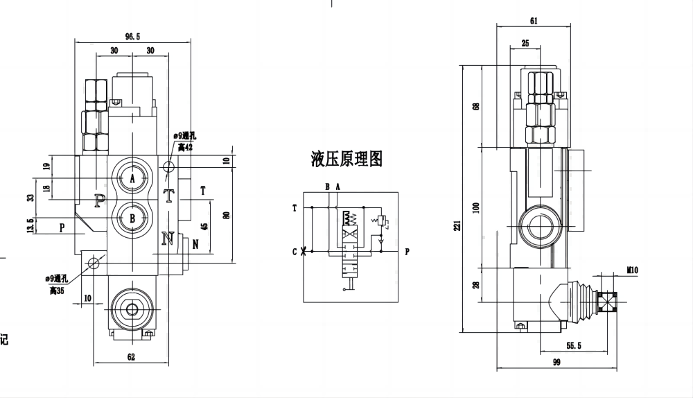 P40-G12-G38-OTW 手動 1スプール モノブロック方向弁 drawing image