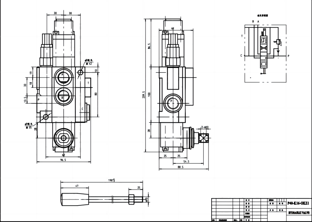 P40-QTW1 手動 1スプール モノブロック方向弁 drawing image