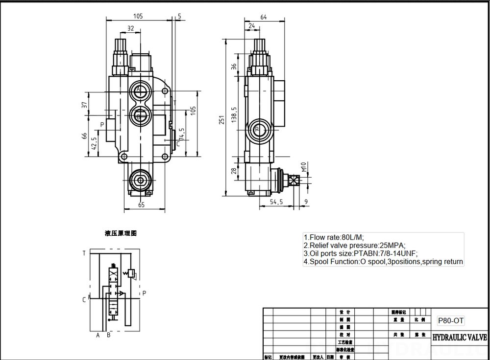 P80-LDG-U78-OT 手動 1スプール モノブロック方向弁 drawing image