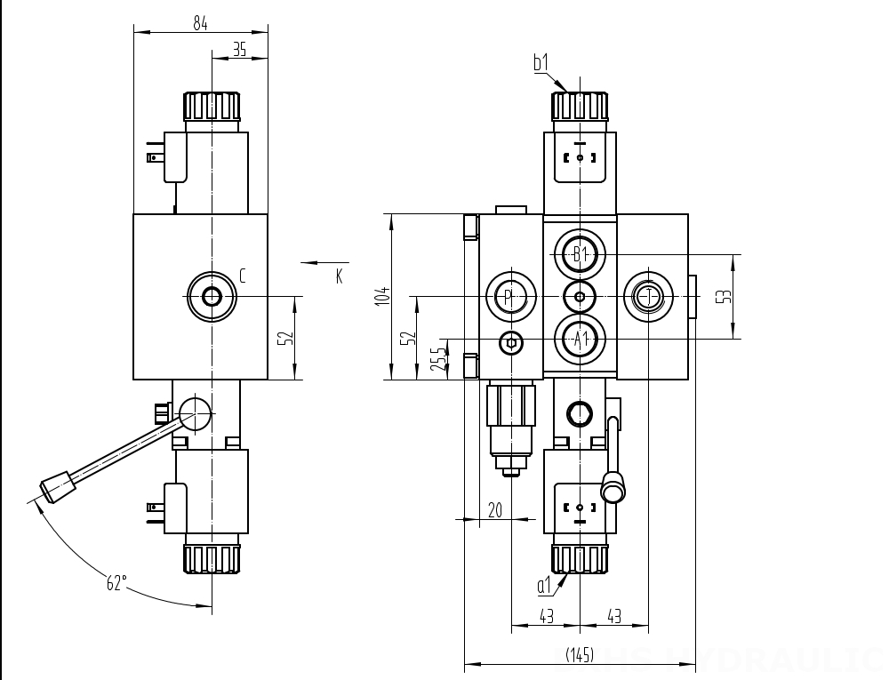 DCV58 ソレノイド 1スプール セクショナル方向弁 drawing image