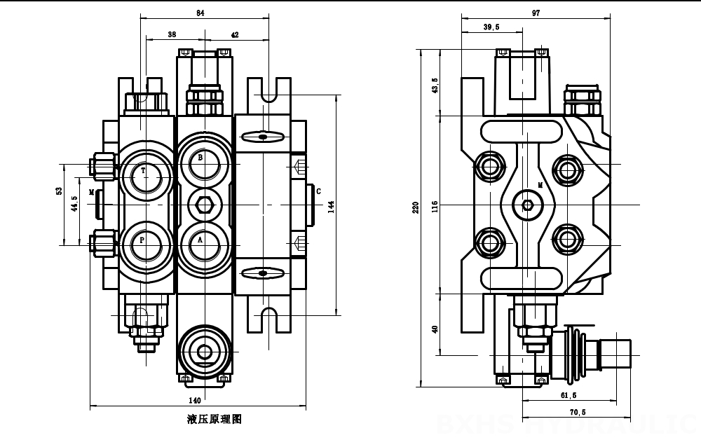 DCV60-G34 油圧 1スプール セクショナル方向弁 drawing image