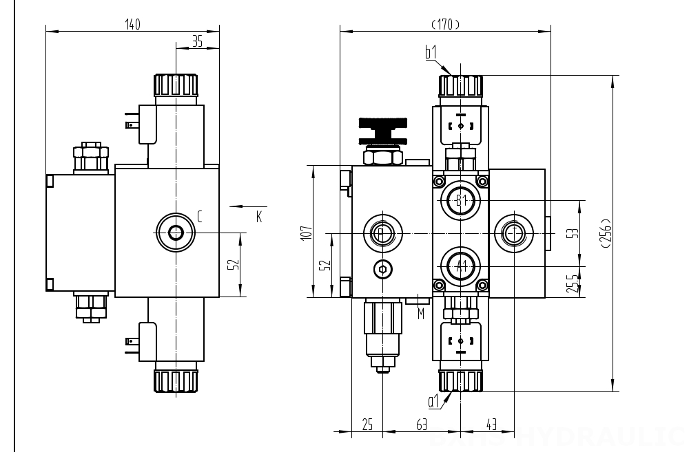 DCV58F ソレノイド 1スプール セクショナル方向弁 drawing image