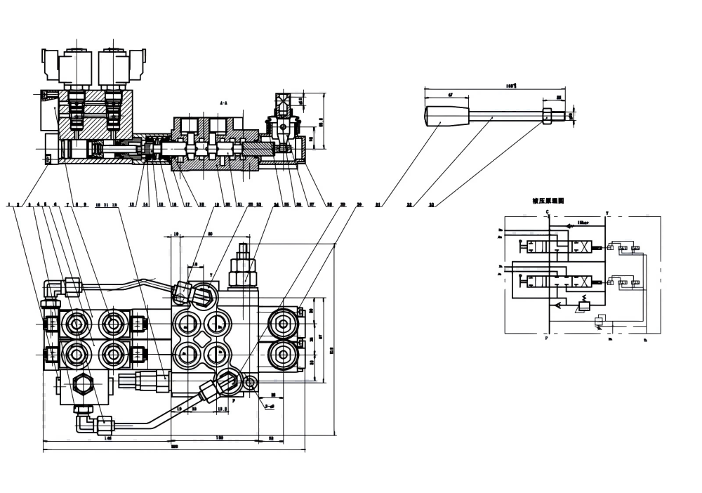 P40 電気油圧 2スプール モノブロック方向弁 drawing image