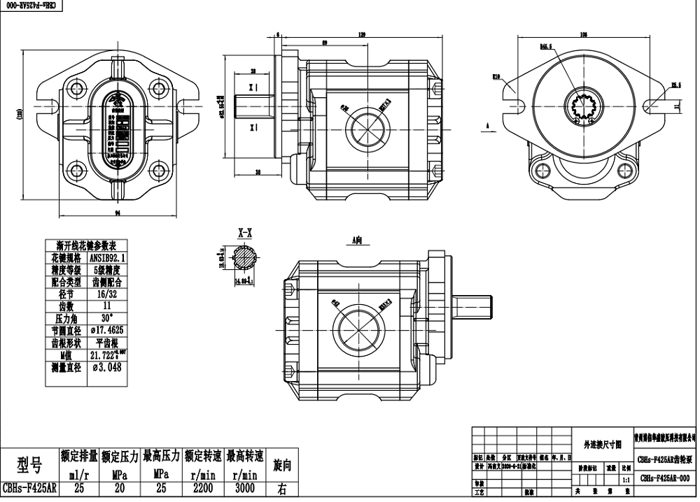 CBHS-F425 25 cc/rev 油圧ギア・ポンプ drawing image