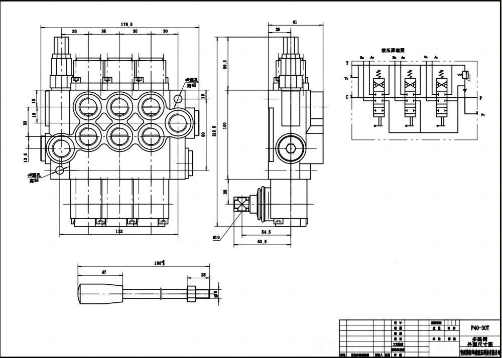 P40-G12-G38 手動 3スプール モノブロック方向弁 drawing image