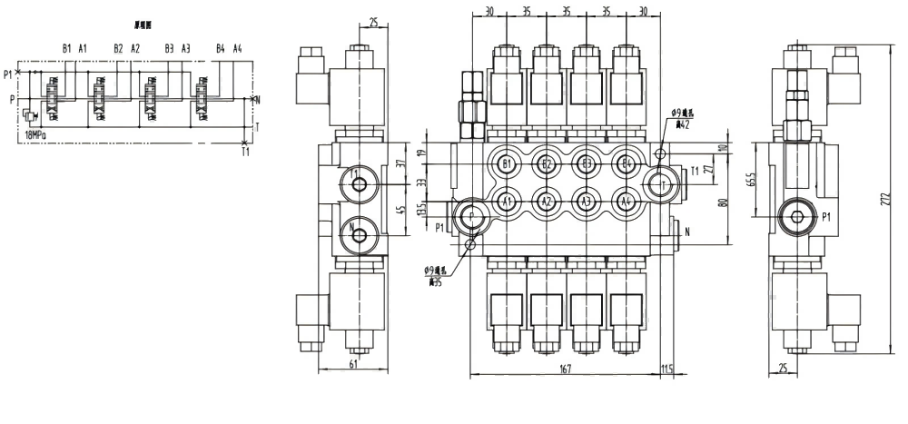 P40-DKL ソレノイド 4スプール モノブロック方向弁 drawing image