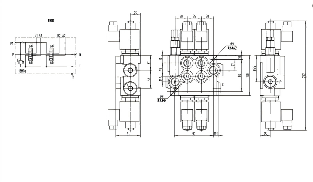 P40-DKL ソレノイド 2スプール モノブロック方向弁 drawing image