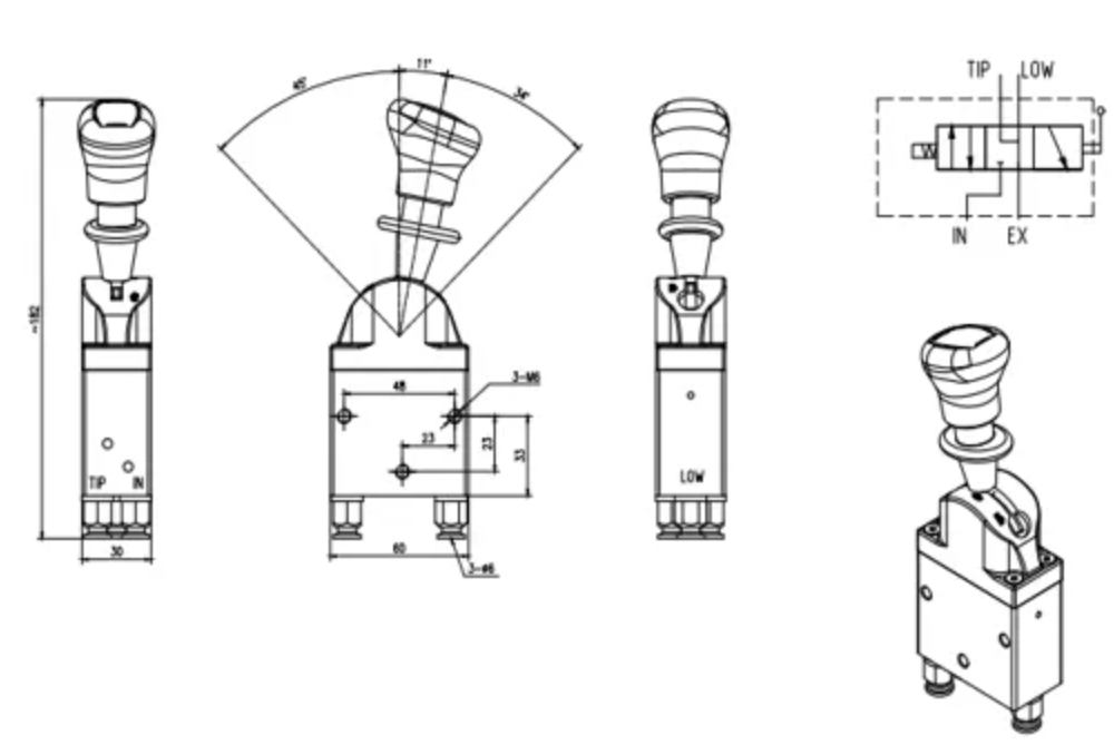 BKQF34B-C 空圧 1スプール 空気圧制御弁 drawing image