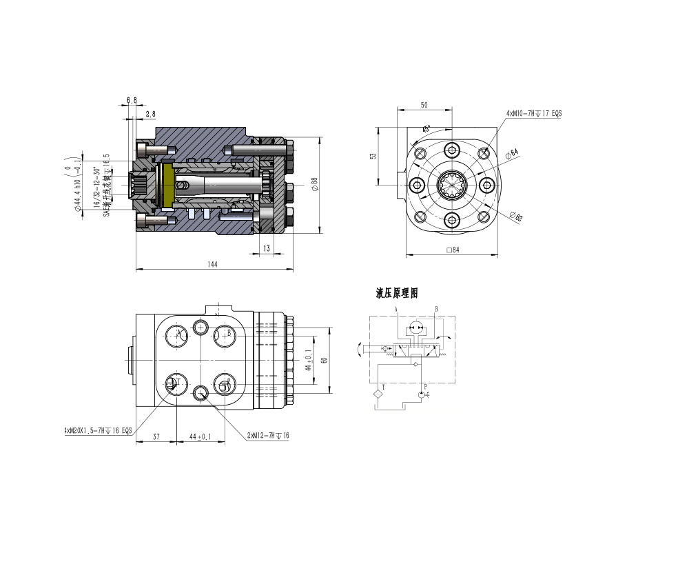 BZZ1-E100B 100 ml/r 7.5 L/min ステアリングユニット drawing image