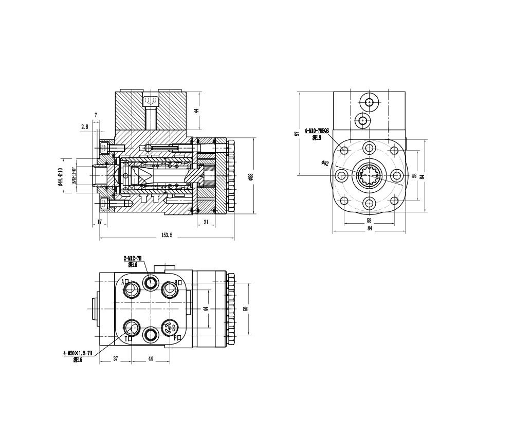 BZZ1-E160B 160 ml/r 12 L/min ステアリングユニット drawing image