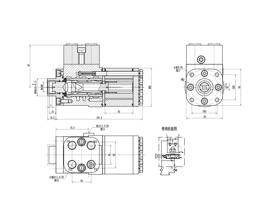 BZZ5-E500C 500 ml/r 38 L/min ステアリングユニット drawing image