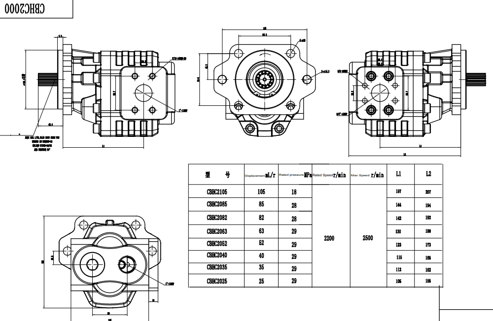 CBHC-2082 82 cc/rev 28 MPa (4061 psi) 油圧ギア・ポンプ drawing image