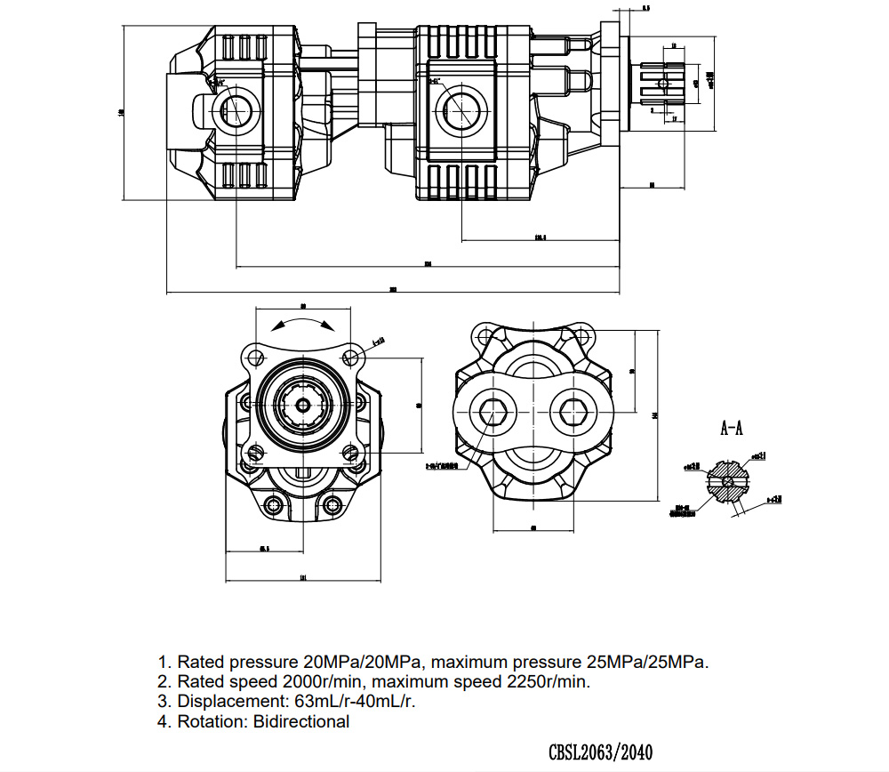 CBSL-2063-2040 63 cc/rev 20 MPa (2900 psi) 油圧ギア・ポンプ drawing image