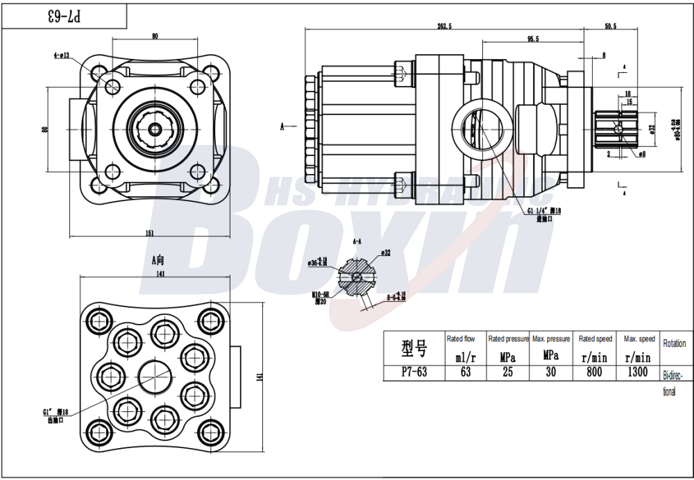 High Pressure P7-63-GRAY 63 cc/rev Hydraulic Piston Pump Unit drawing image