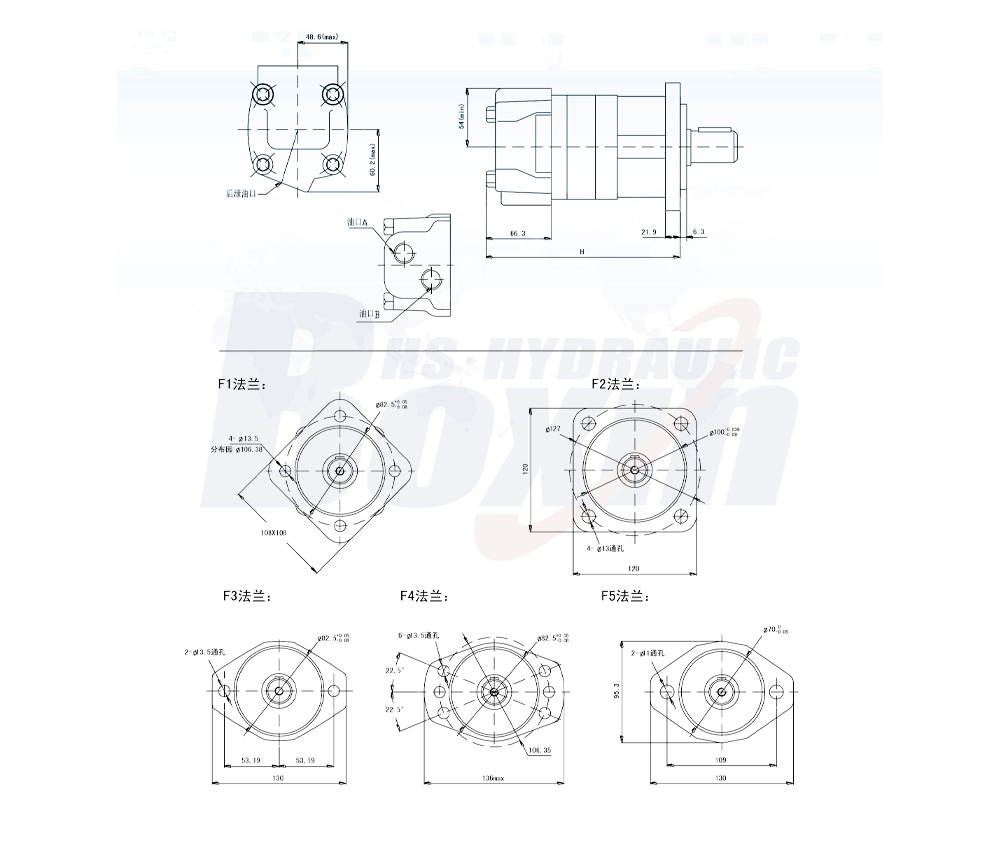 BM5 Manual Directional Valve Motor: OEM/ODM Hydraulic Motor Manufacturing - 160 cc/r 75 Lpm drawing image